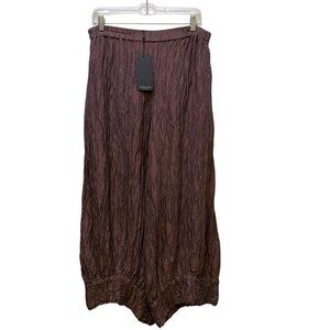 NWT Grizas Crinkle Silk Blend Brown Wide-Leg Pants M